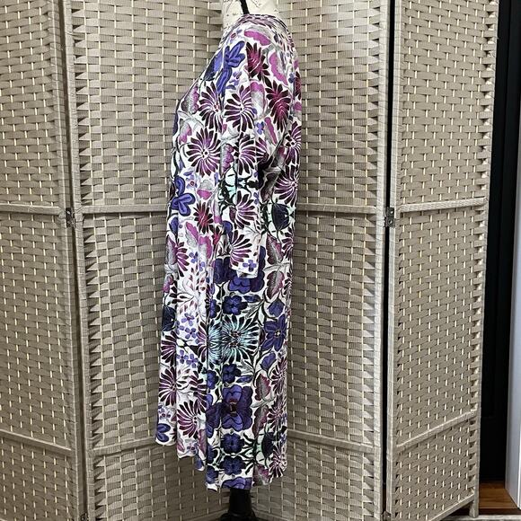 Free People Fiesta Floral A Line Knit Dress Size M Purple Blue Boho Keyhole Back - Picture 2 of 10